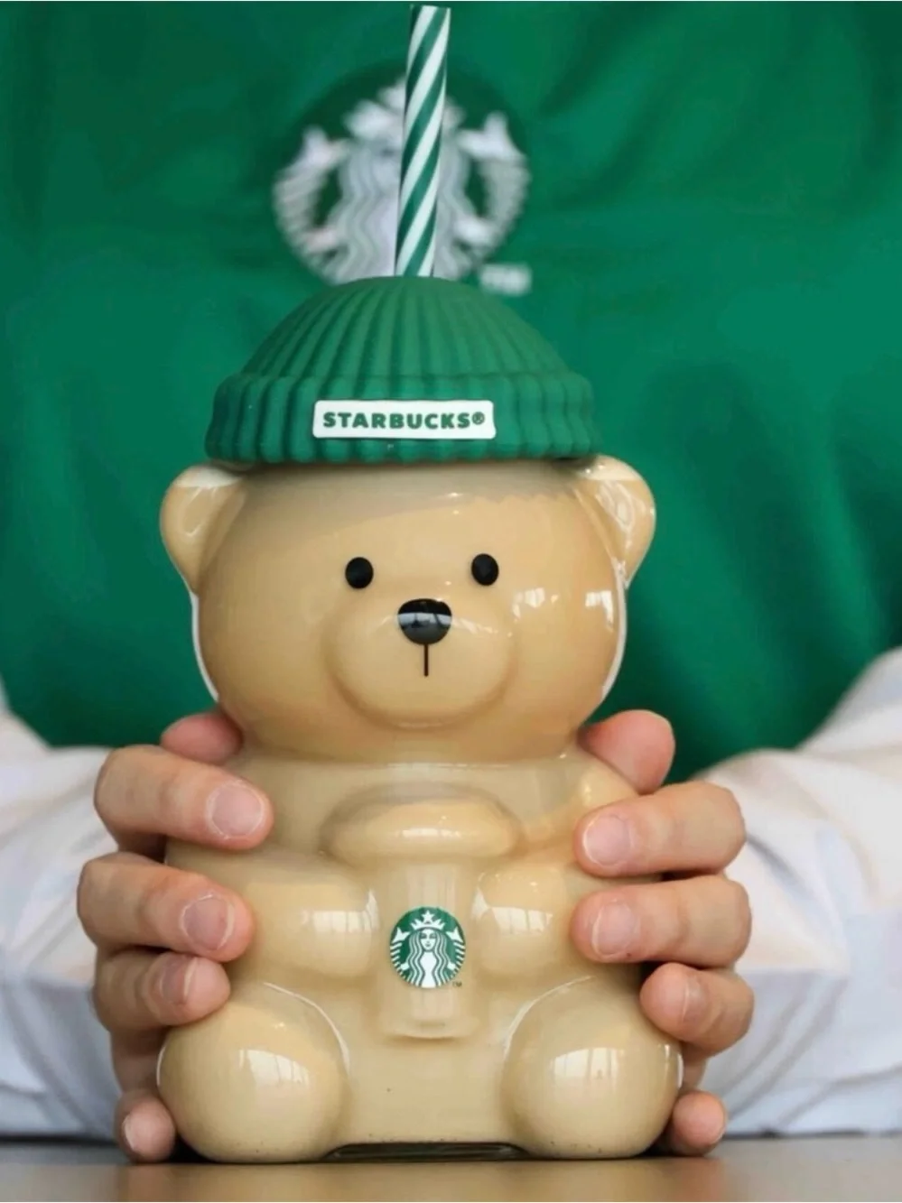 NEW Starbucks Barista Bear Glass 20oz Bottle - RED